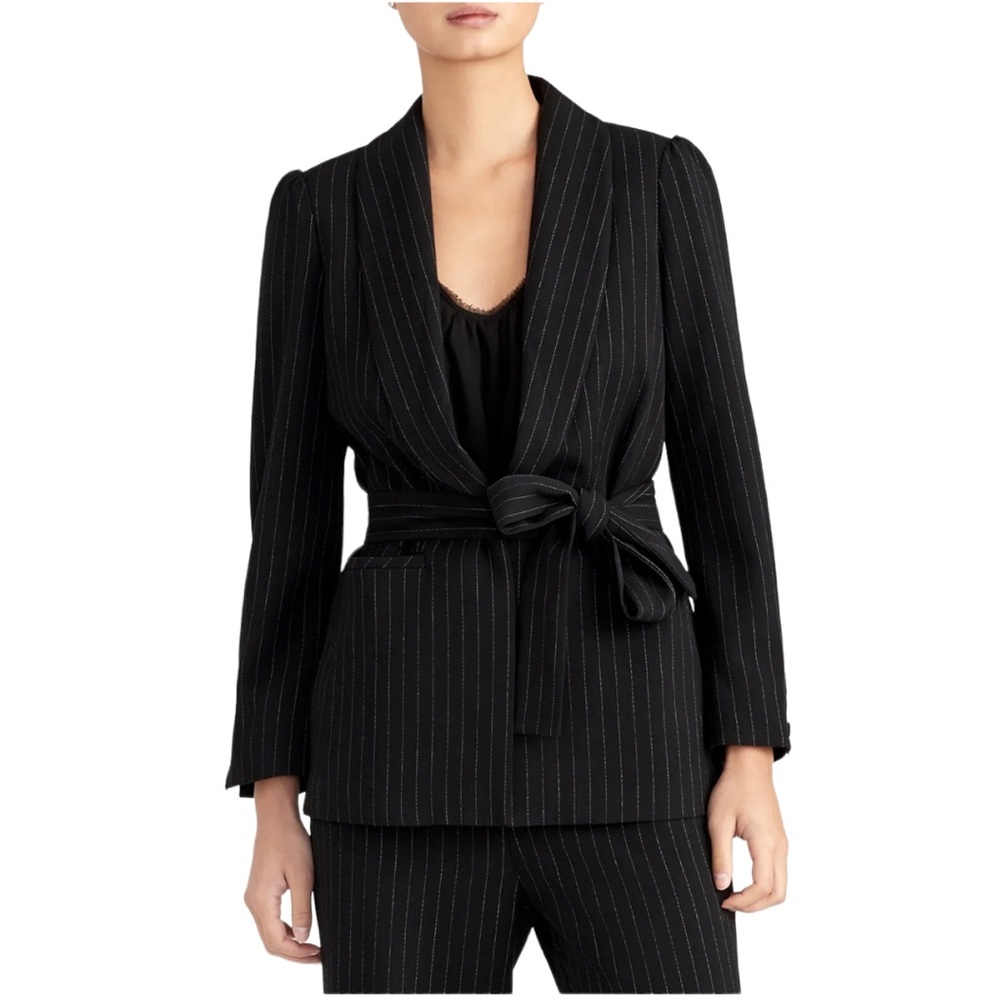 Rachel Roy Collection Pinstripe Puff Sleeve Belted Blazer size 10